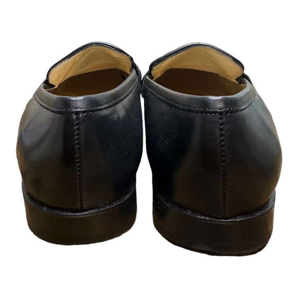 ANN TAYLOR BLACK LEATHER LOAFERS BLOCK HEELS SILVER EQUINE ACCENT 8M Italy - Picture 5 of 9